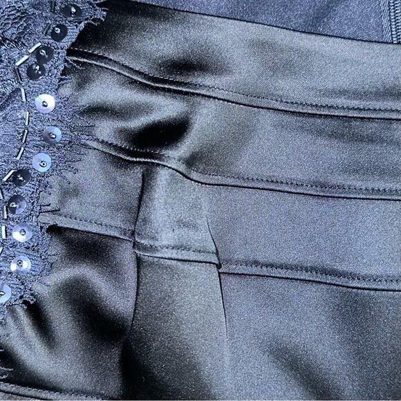 Tadashi Shoji Black Navy Bandage Satin Beaded Cocktail Dress Size 8 - Picture 9 of 12